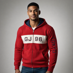 Sudadera polar para hombre, bordada con manga larga, bolsas frontales y cierre.