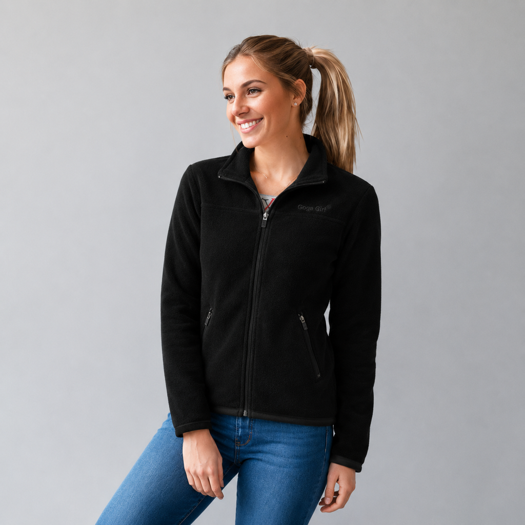 Sudadera polar para Mujer bordada Cuello alto con manga larga. bolsas frontales y cierre.