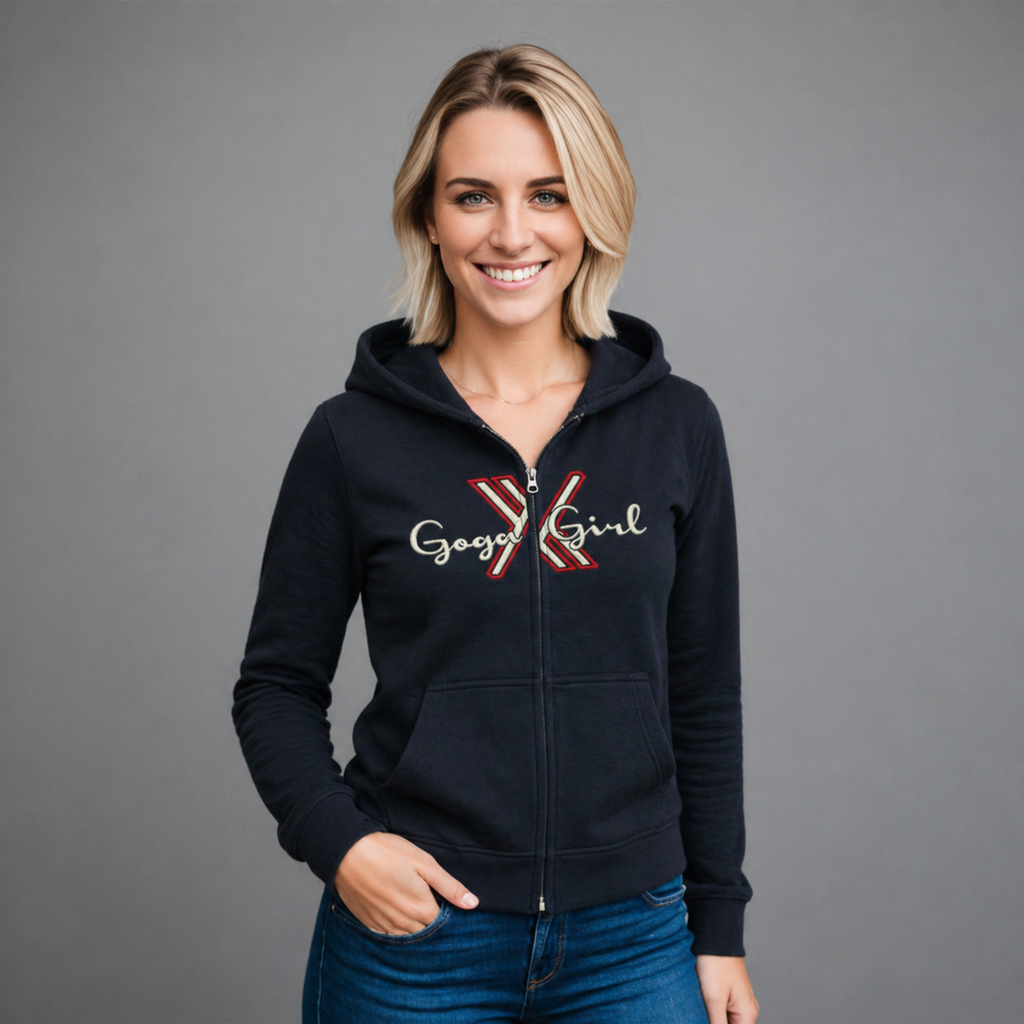 Sudadera polar para Mujer bordada, con manga larga, capucha,  bolsas frontales y cierre.