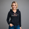 Sudadera polar para Mujer bordada, con manga larga, capucha,  bolsas frontales y cierre.