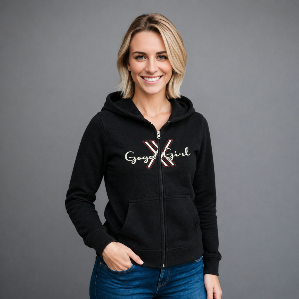 Sudadera polar para Mujer bordada, con manga larga, capucha,  bolsas frontales y cierre.