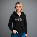 Sudadera polar para Mujer bordada, con manga larga, capucha,  bolsas frontales y cierre.