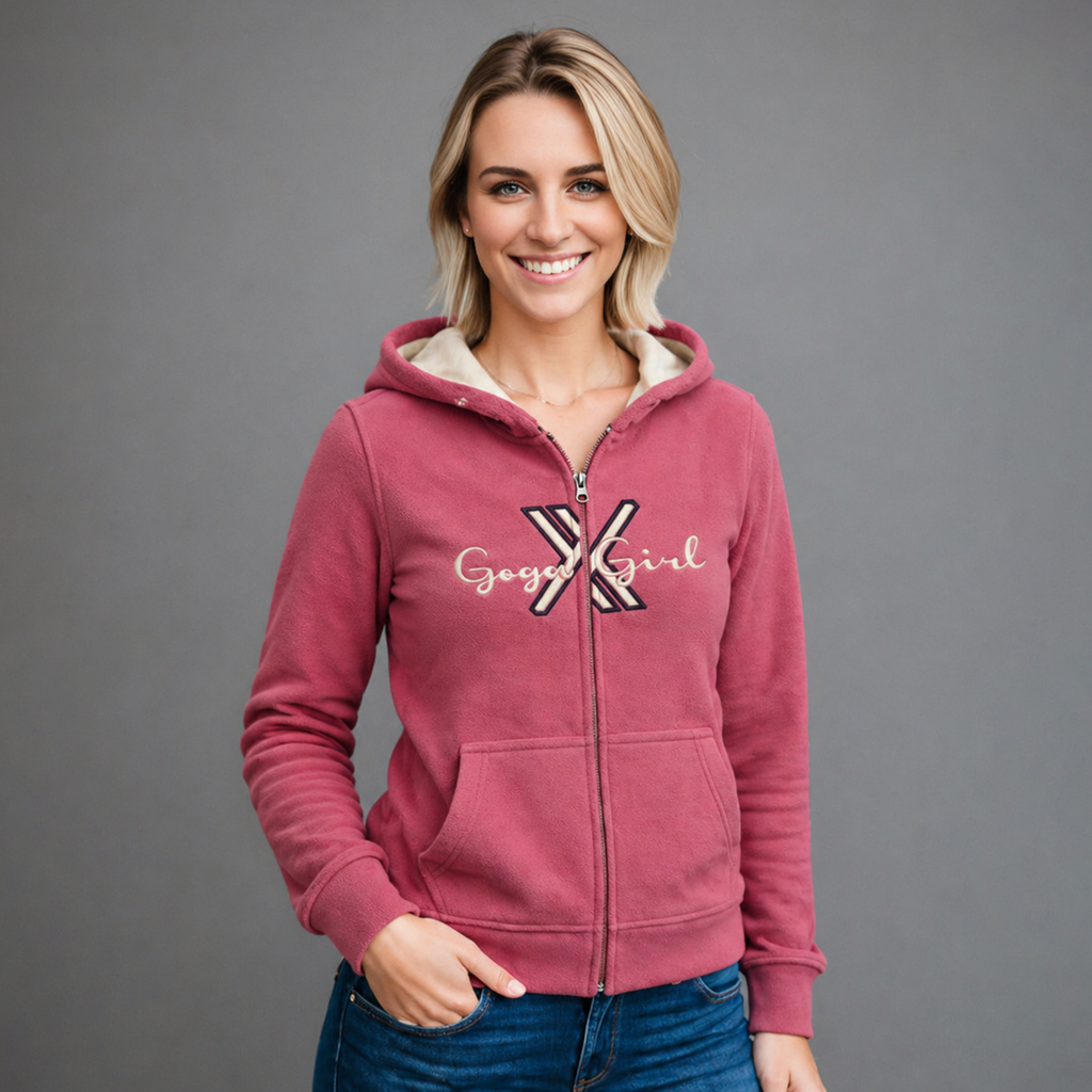 Sudadera polar para Mujer bordada, con manga larga, capucha,  bolsas frontales y cierre.