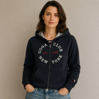 Sudadera polar para Mujer bordada, con manga larga, capucha,  bolsas frontales y cierre.