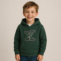 Sudadera polar bordada con manga larga, capucha ajustable, bolsa frontal.
