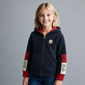 Sudadera polar bordada con capucha ajustable para niña , bolsas frontales y cierre