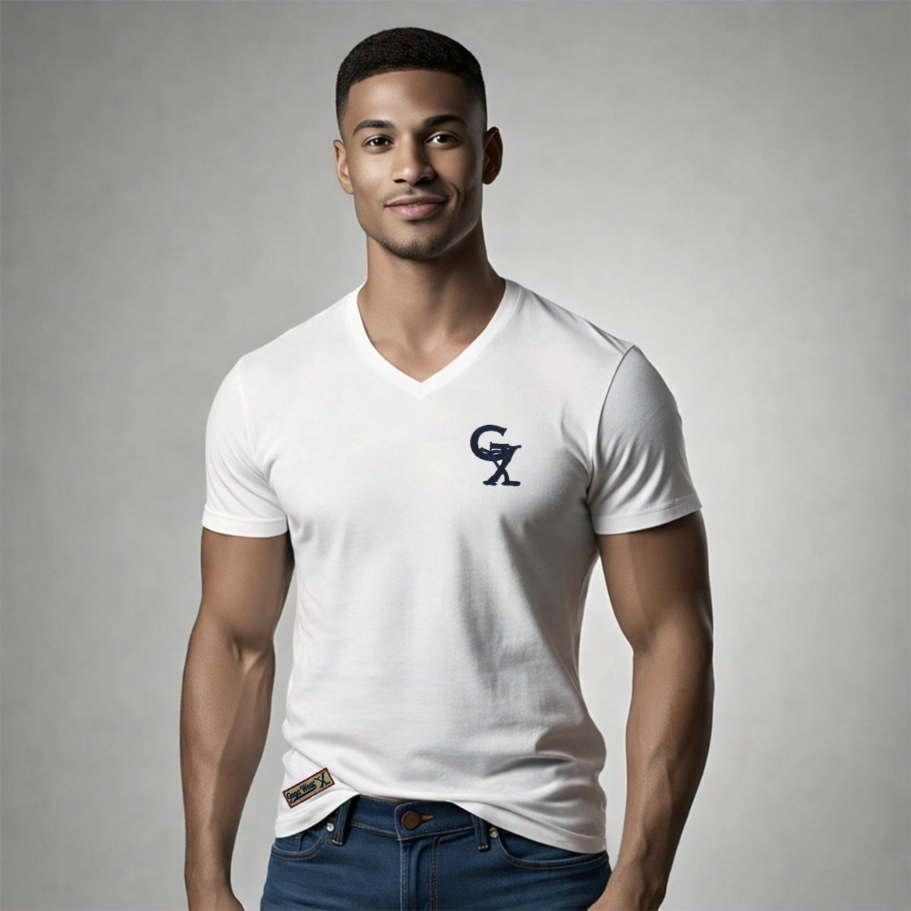 Playera Bordada para hombre, Cuello V.