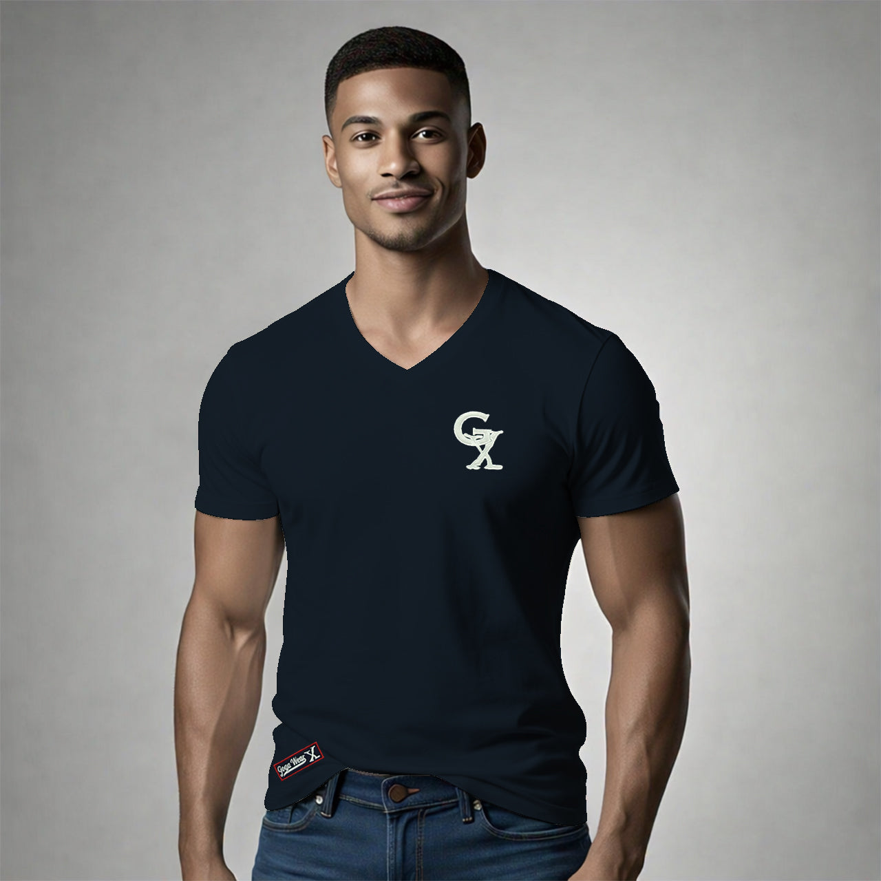 Playera Bordada para hombre, Cuello V.