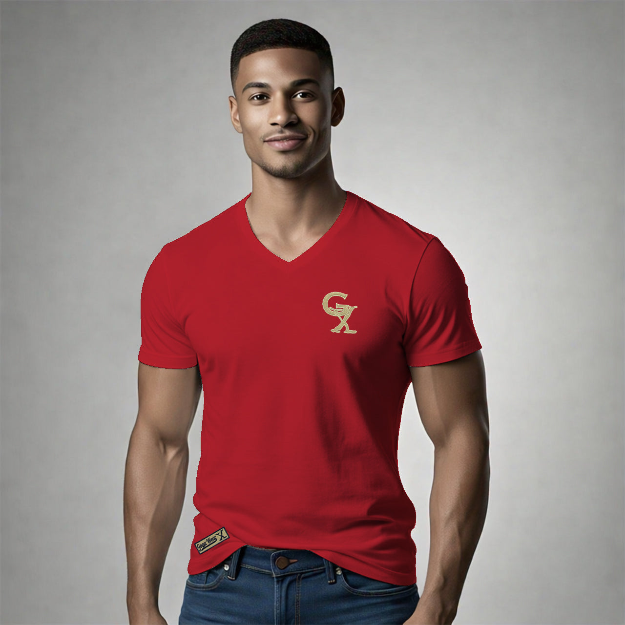 Playera Bordada para hombre, Cuello V.