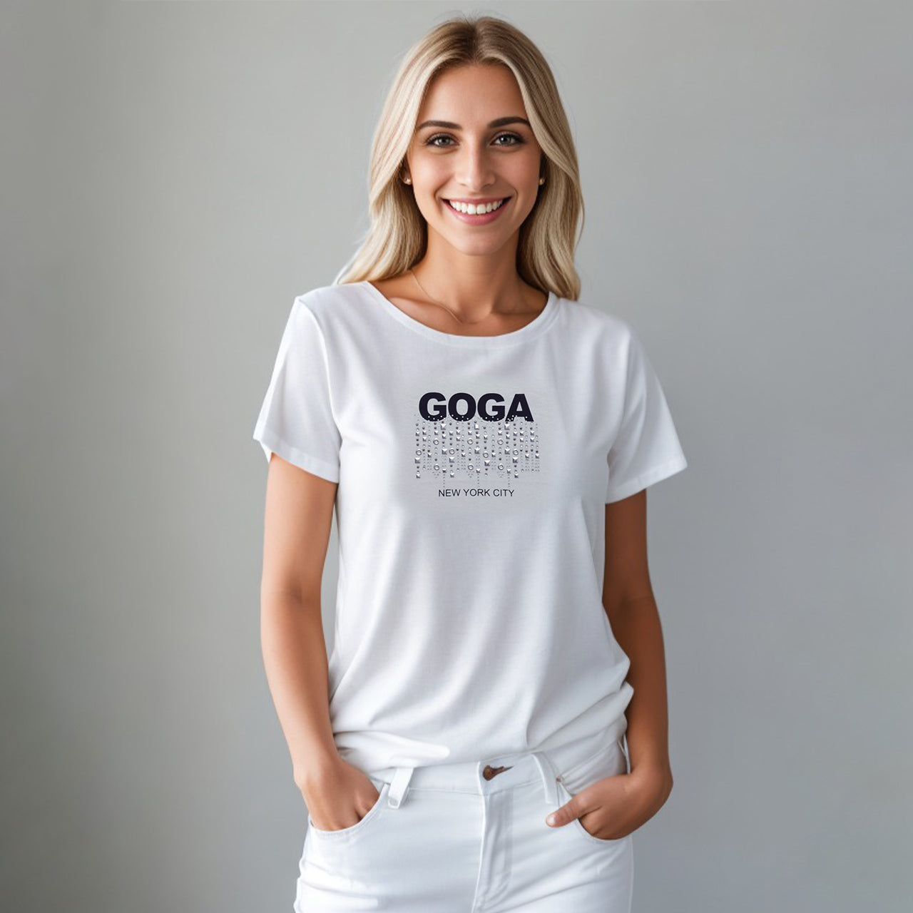 Playera de Pedrería y Estampada para Mujer