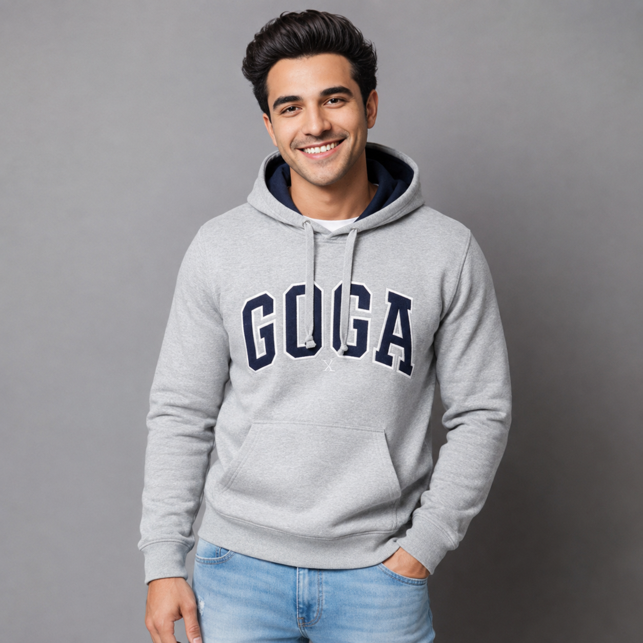 Sudadera Felpa Básica para hombre, bordada con manga larga, bolsas frontales.