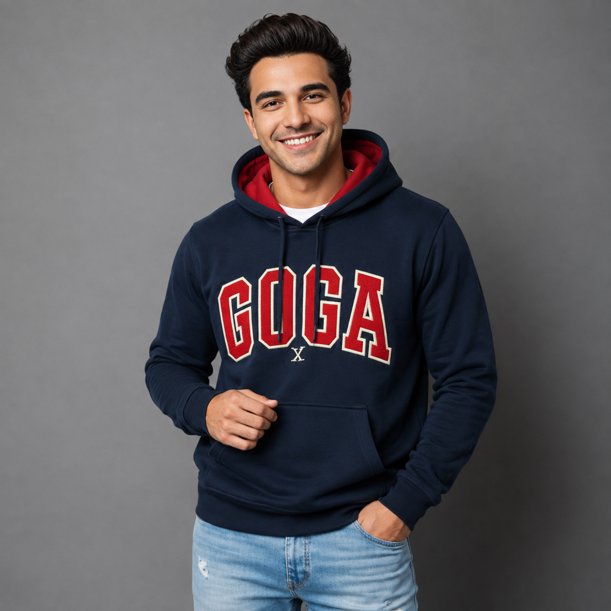 Sudadera Felpa Básica para hombre, bordada con manga larga, bolsas frontales.