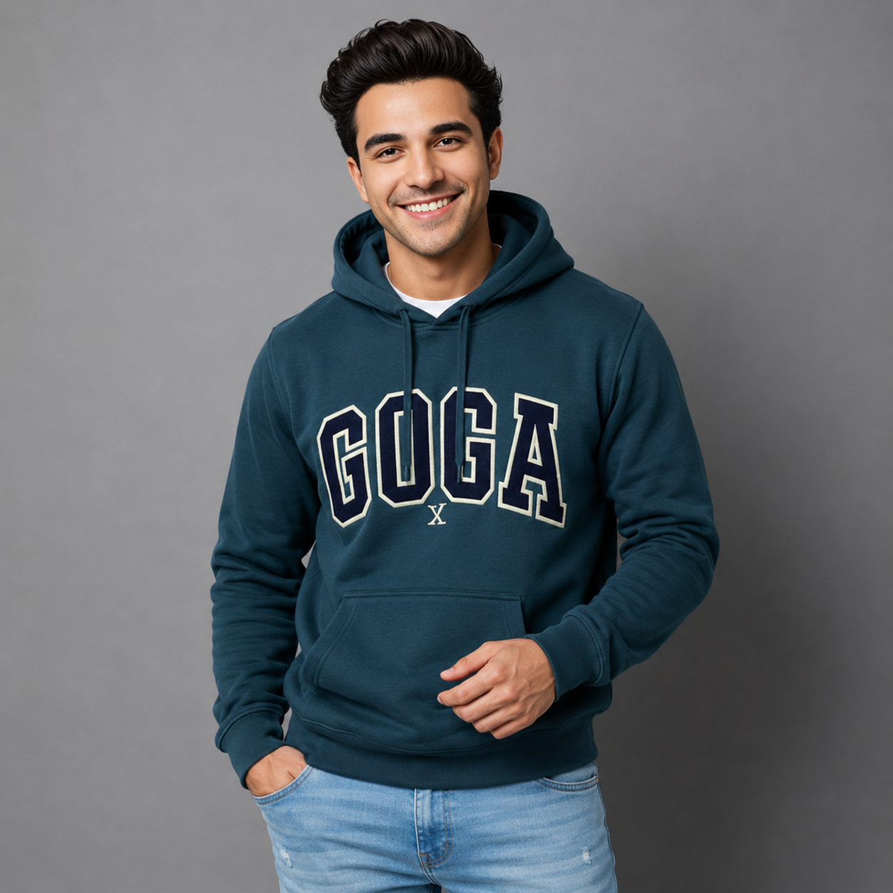 Sudadera Felpa Básica para hombre, bordada con manga larga, bolsas frontales.