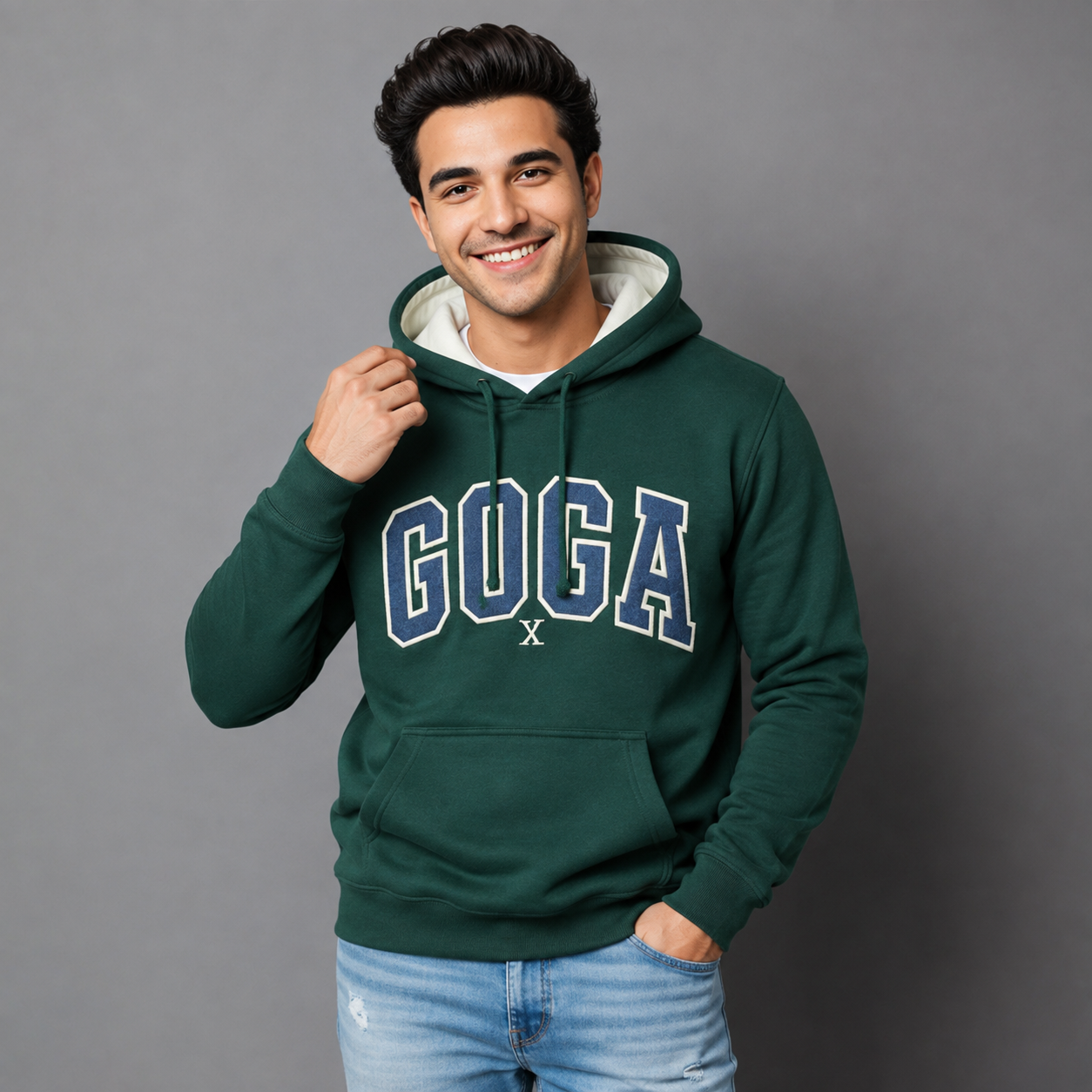 Sudadera Felpa Básica para hombre, bordada con manga larga, bolsas frontales.