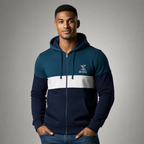 Sudadera felpa para hombre, Bordada con manga larga. capucha ajustable. Cierre y bolsas frontales.