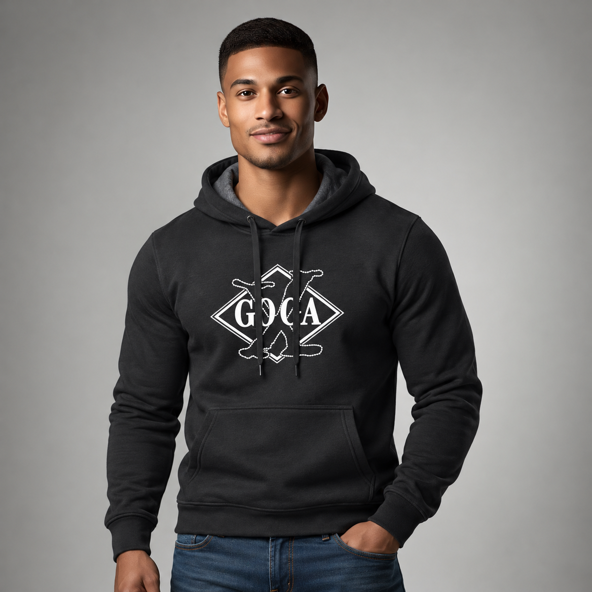 Sudadera Felpa para hombre, bordada con manga larga, bolsas frontales.