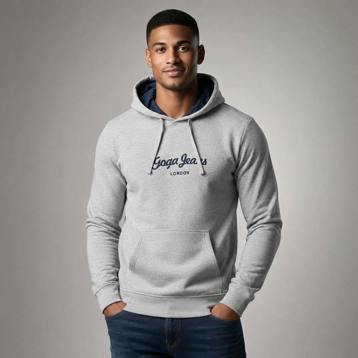 Sudadera felpa para hombre, Bordada con manga larga. capucha ajustable y bolsas frontales.
