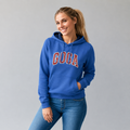 Sudadera felpa para Mujer con manga larga, capucha ajustable, bolsas frontales y cierre.