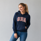 Sudadera felpa para Mujer con manga larga, capucha ajustable, bolsas frontales y cierre.
