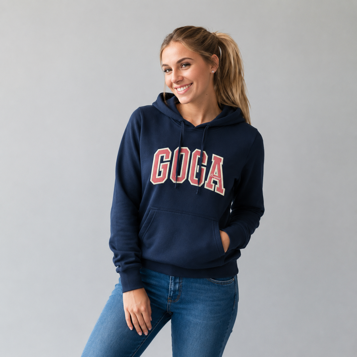 Sudadera felpa para Mujer con manga larga, capucha ajustable, bolsas frontales y cierre.