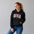 Sudadera felpa para Mujer con manga larga, capucha ajustable, bolsas frontales y cierre.
