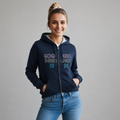 Sudadera felpa para Mujer con manga larga, capucha ajustable, bolsas frontales y cierre.