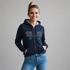 Sudadera felpa para Mujer con manga larga, capucha ajustable, bolsas frontales y cierre.