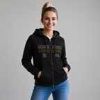 Sudadera felpa para Mujer con manga larga, capucha ajustable, bolsas frontales y cierre.