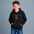 Sudadera felpa Niño bordada con manga larga, capucha ajustable, bolsas frontales.
