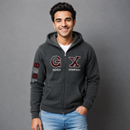 Sudadera polar para hombre, bordada con manga larga, bolsas frontales y cierre.