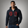 Sudadera polar para hombre, bordada con manga larga, bolsas frontales y cierre.