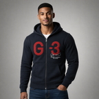Sudadera polar para hombre, bordada con manga larga, bolsas frontales y cierre.