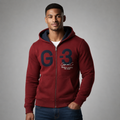Sudadera polar para hombre, bordada con manga larga, bolsas frontales y cierre.