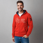 Sudadera polar para hombre, bordada con manga larga, bolsas frontales y cierre.