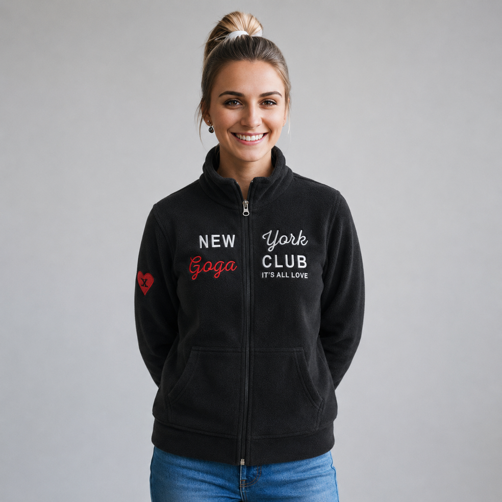 Sudadera polar para Mujer bordada, con manga larga, bolsas frontales, Cuello alto y cierre.