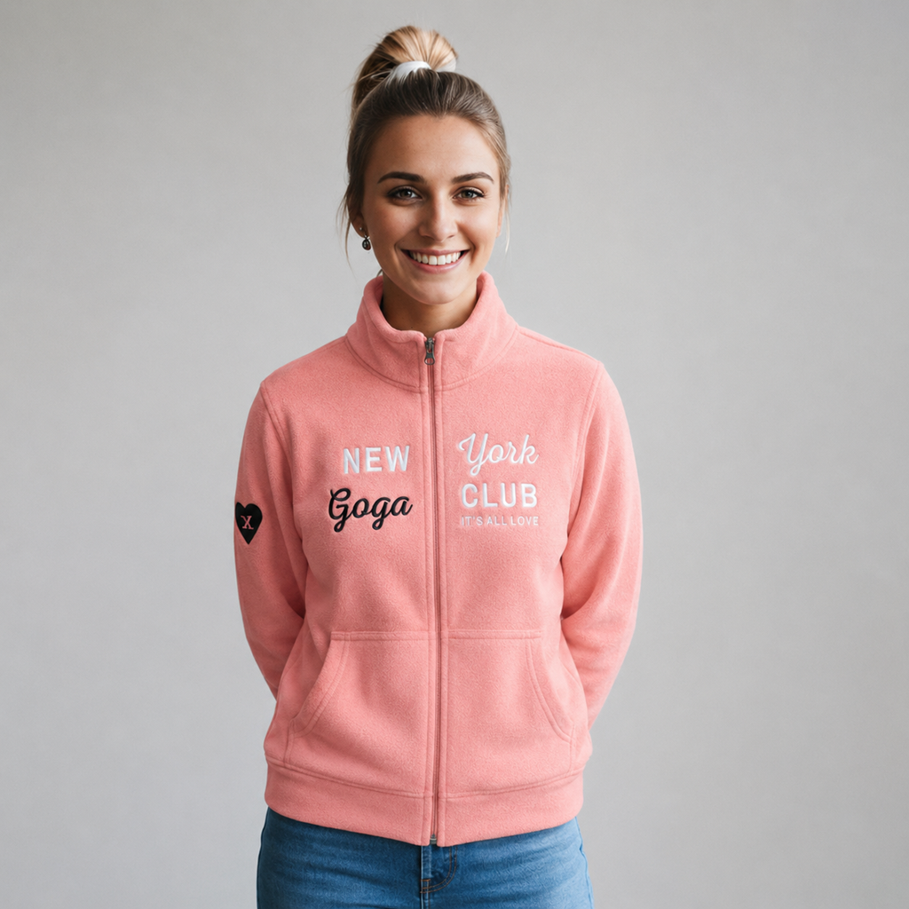 Sudadera polar para Mujer bordada, con manga larga, bolsas frontales, Cuello alto y cierre.