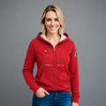 Sudadera polar para Mujer bordada, con manga larga y Cuello Alto. bolsas frontales y cierre.