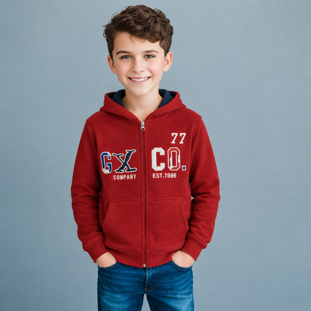 Sudadera Polar Bordada GXCO 77 con Capucha y Cierre