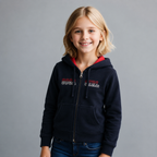 Sudadera polar bordada con capucha ajustable para niña , bolsas frontales y cierre
