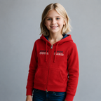 Sudadera polar bordada con capucha ajustable para niña , bolsas frontales y cierre