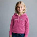 Sudadera polar bordada con capucha ajustable para niña , bolsas frontales y cierre