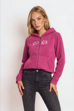 Sudadera polar para Mujer bordada, con manga larga, bolsas frontales y cierre.