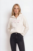 Sudadera polar para Mujer bordada, con manga larga, bolsas frontales y cierre.