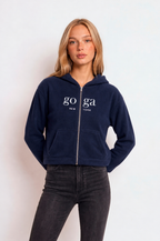Sudadera polar para Mujer bordada, con manga larga, bolsas frontales y cierre.