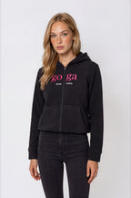 Sudadera polar para Mujer bordada, con manga larga, bolsas frontales y cierre.