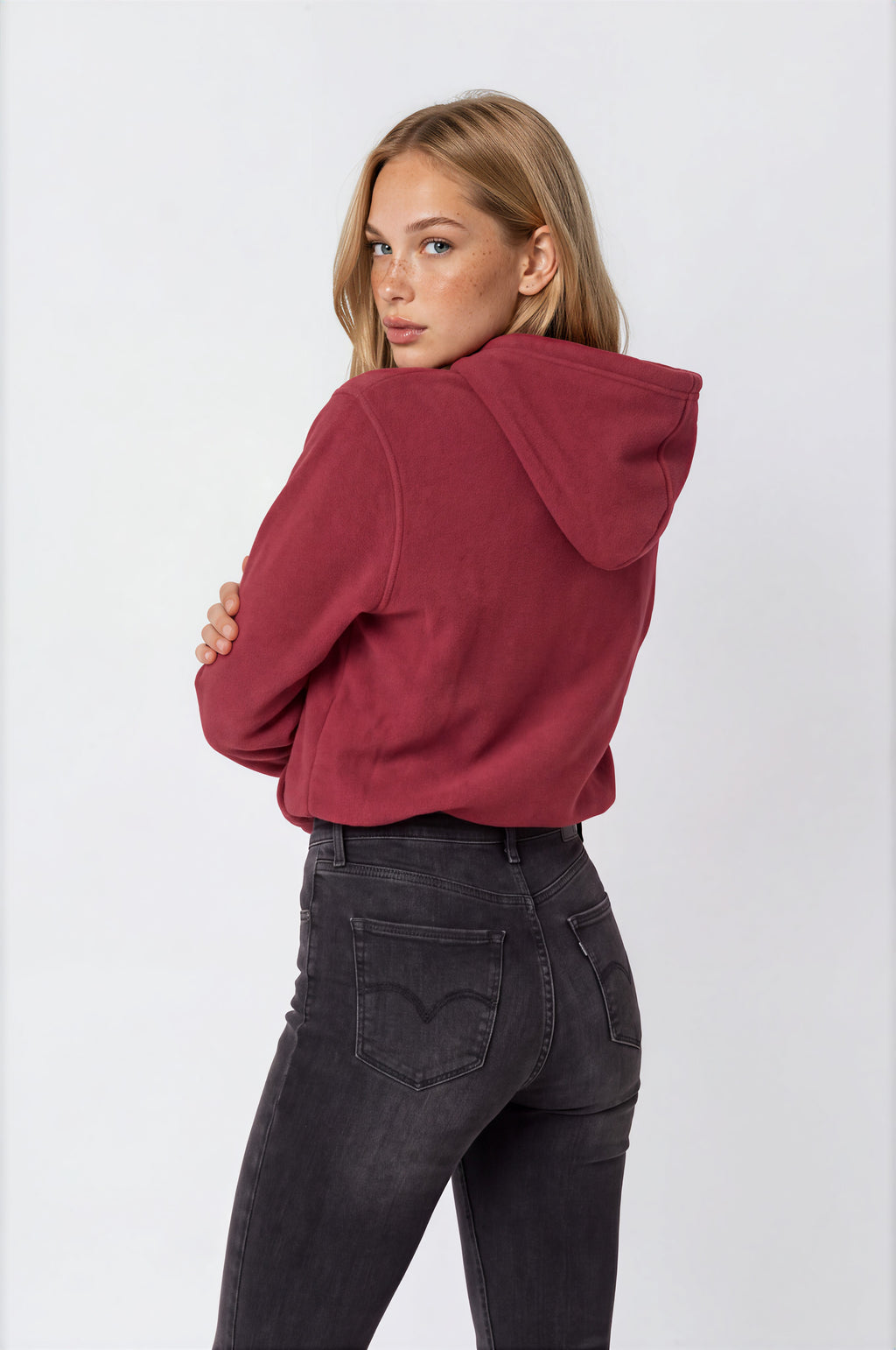 Sudadera polar para Mujer bordada, con manga larga, bolsas frontales y cierre.