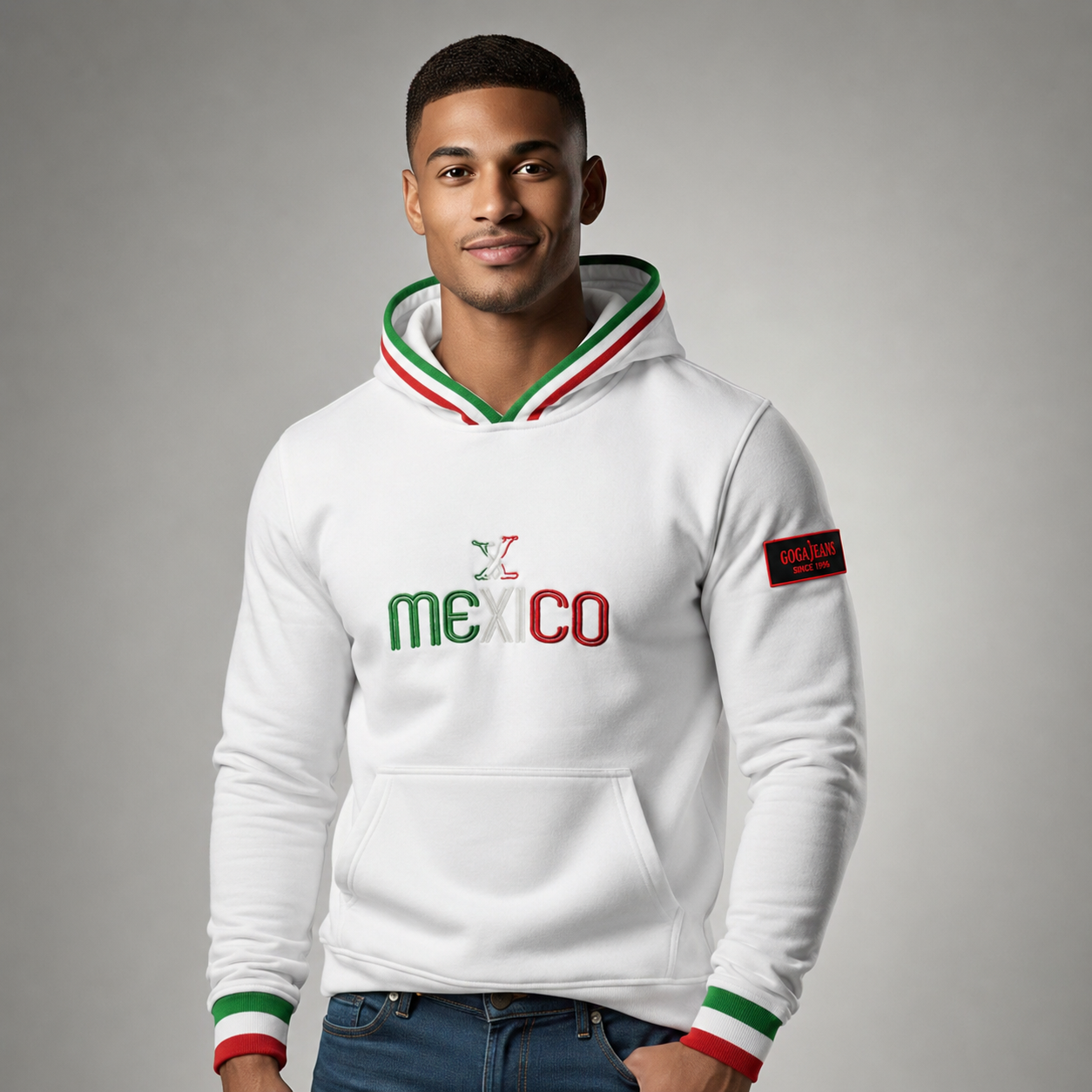 Sudadera felpa para hombre, Bordada con manga larga. capucha ajustable y bolsas frontales.