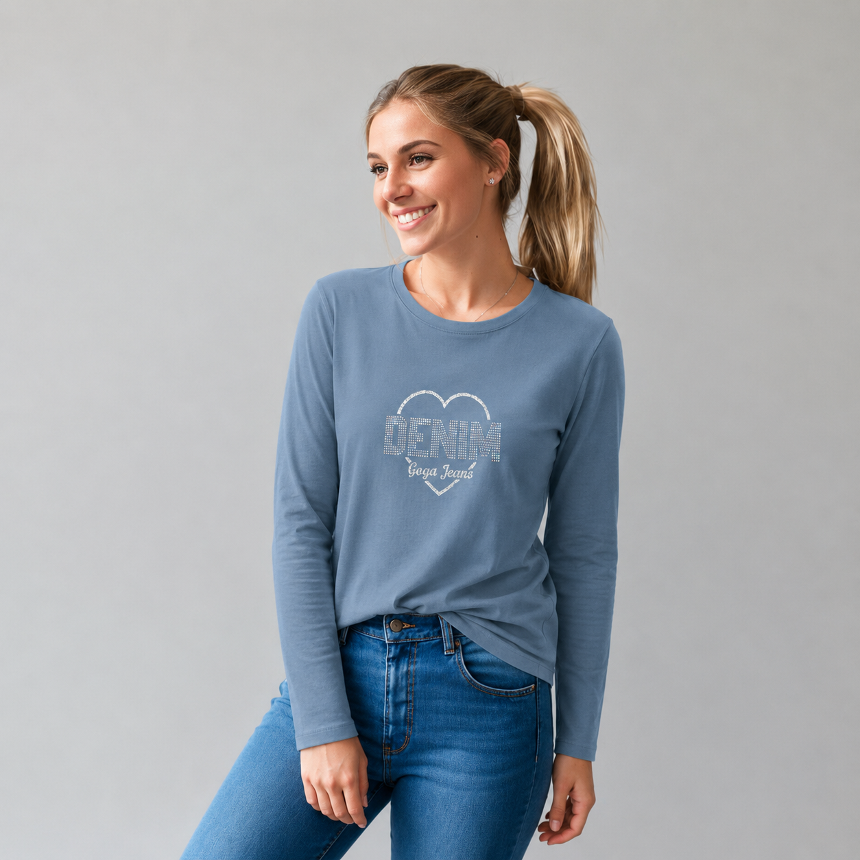 Playera Goga Jeans Dream Manga Larga con Estampado Brillos