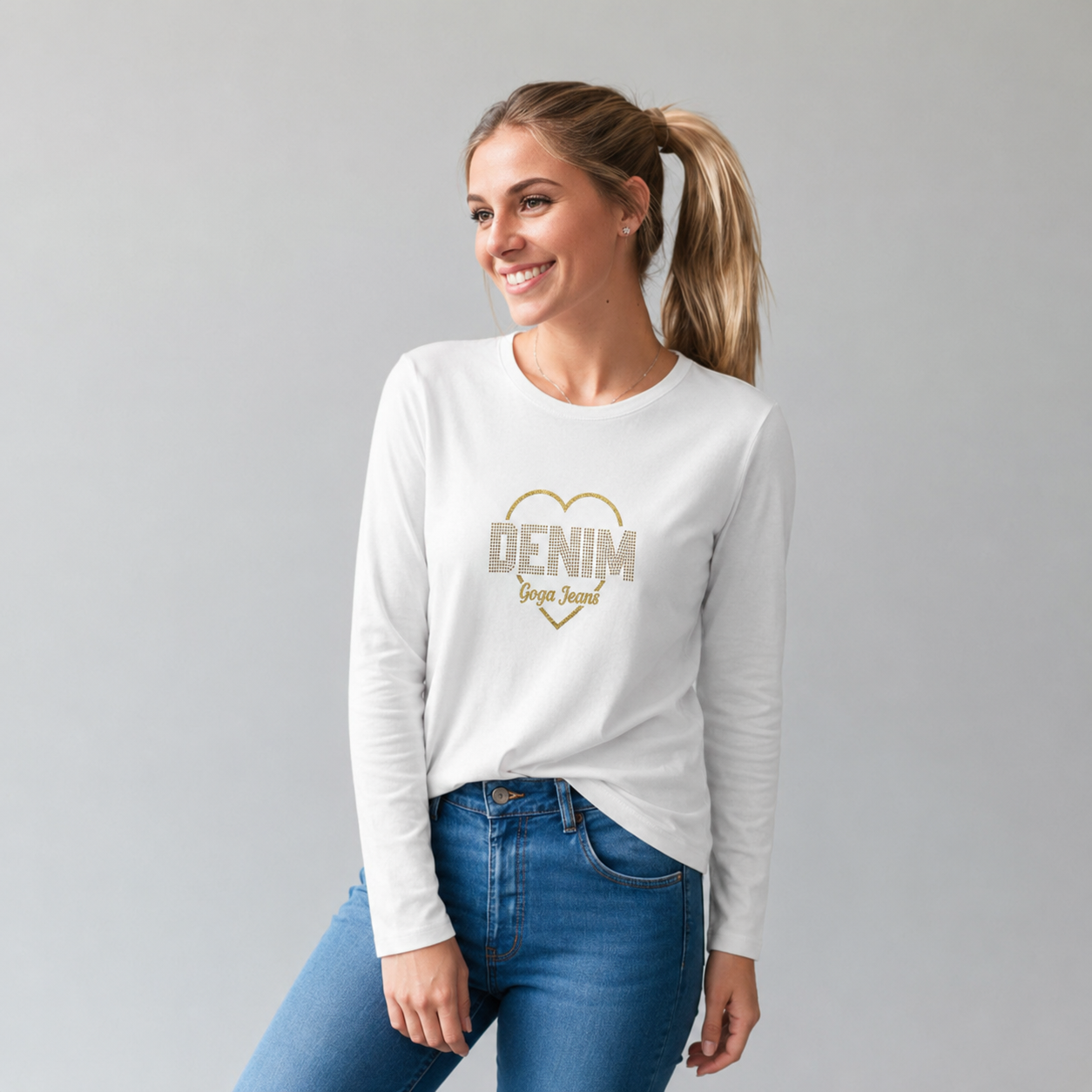 Playera Goga Jeans Dream Manga Larga con Estampado Brillos