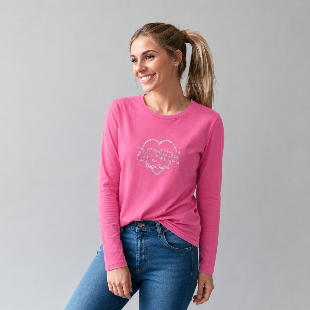 Playera Goga Jeans Dream Manga Larga con Estampado Brillos